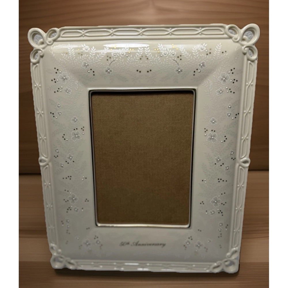 Lenox‎ Wedding Promises 50th Anniversary 5x7 Porcelain Picture Frame Ivory Gold